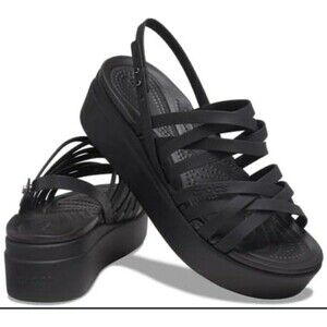 Crocs Brooklyn Literide Strappy Low Wedge Sandals Black Size 10 Like New